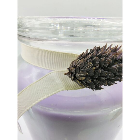 Candle Glass Jar Lavender Scented Lid Ribbon Pinecone Accent 18oz Purple - Picture 5 of 16
